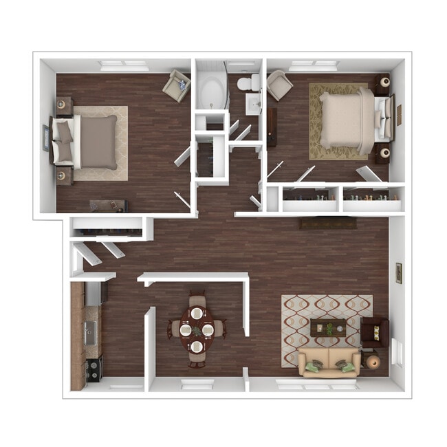 2 Bedroom floor plan - Wynnefield Terrace Apartments