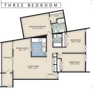 3BR/2BA - Crescent Apartments