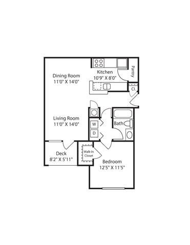 1 Bedroom | 1 Bath | 733 SF - Rocky Creek Apartments