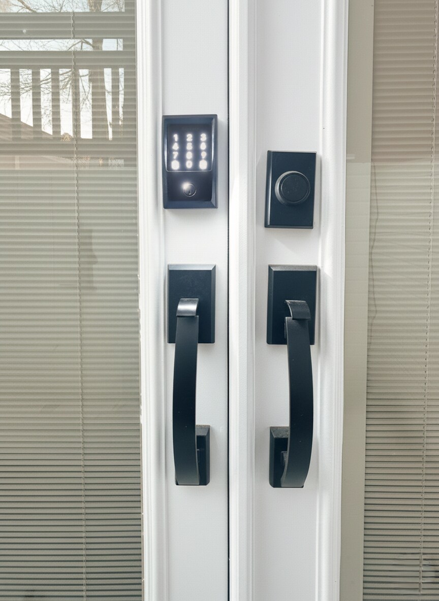 Smart lock with phone app access. Create guest codes and receive door alerts. Physical keys included - 6471 Grommet Dr