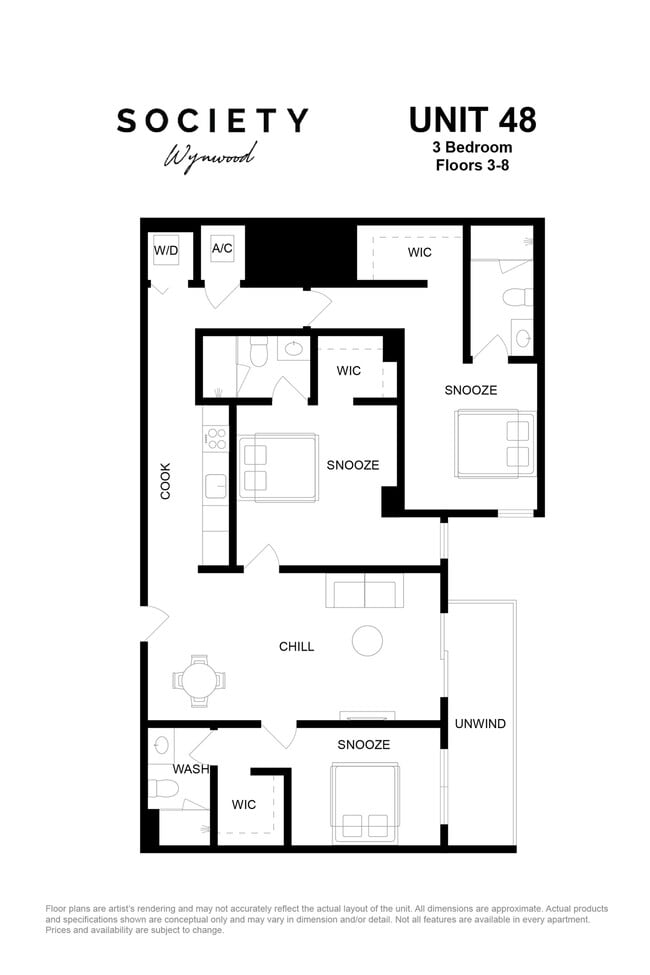 3 Bed - Unit 48 - Fl 3-8 - Society Wynwood