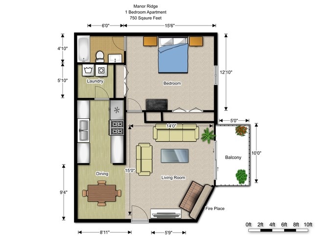 1BR/1BA - Ridge View Apartments