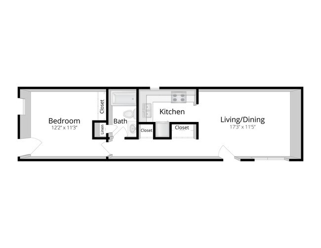 One Bedroom Floor Plan Diagram - THE TRAILS AT MALONE