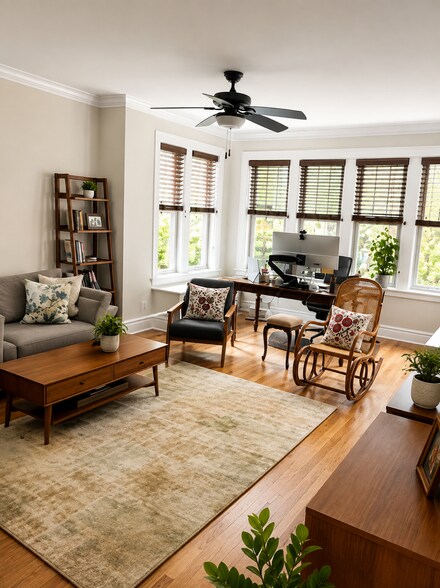 spacious living room with south, west, and east exposures - 414 S Harvey Ave
