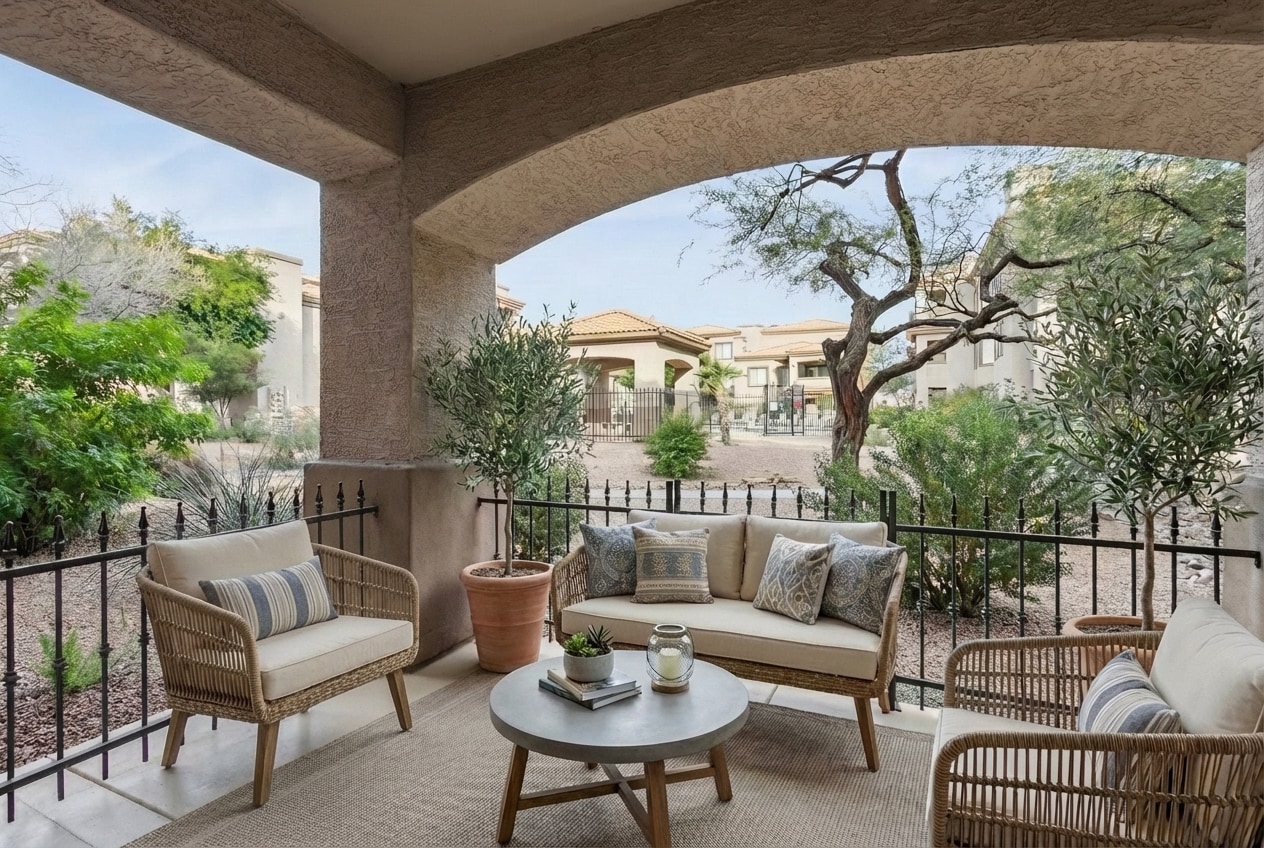 The covered patio looks out to one of the sparkling community pools - 14000 N 94th St
