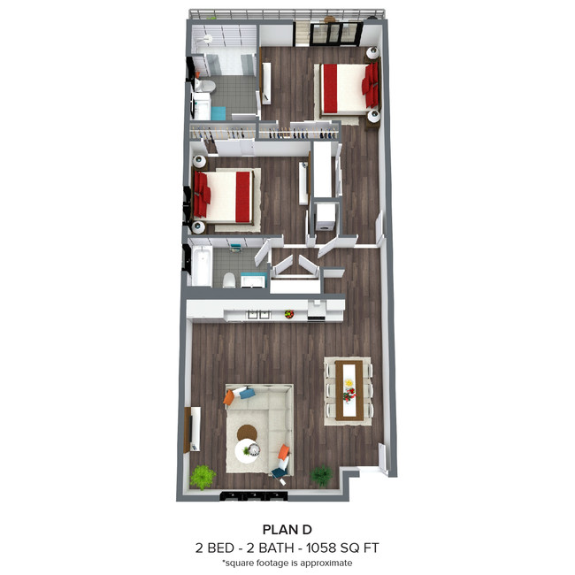 2BR, 2BA - Plan D - The Modern LA