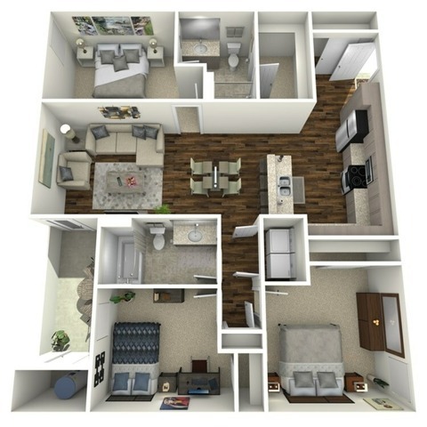 Three bedroom, two bath, 1,238 square foot apartment home - Overlook at Mesa Creek