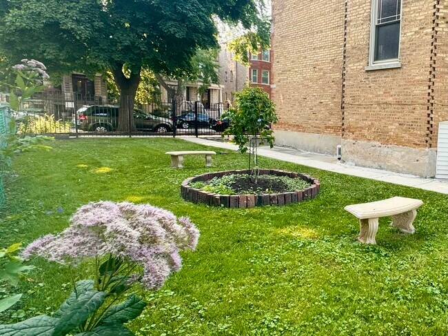 Stone benches with specimen tree - 2721 N Monticello Ave