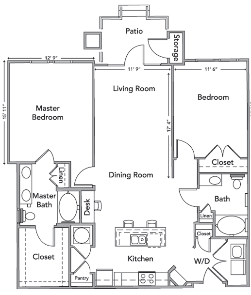 The Sedgwick Floor Plan - 2BR/2BA - The Blvd at Anson