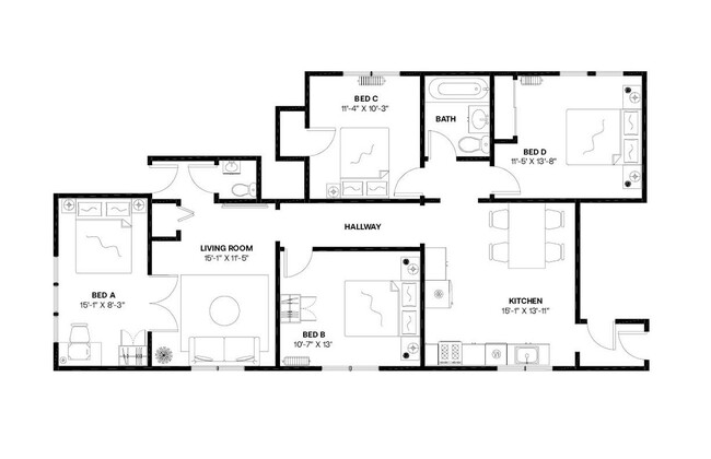 Building Photo - Private bedroom in 4 bed/1.5 bath Home