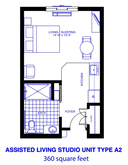 Assisted Living Studio Unit Type A2 - Patriots Landing Independent/Assisted Living