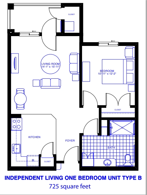 Independent Living One-Bedroom Unit Type B - Patriots Landing Independent/Assisted Living