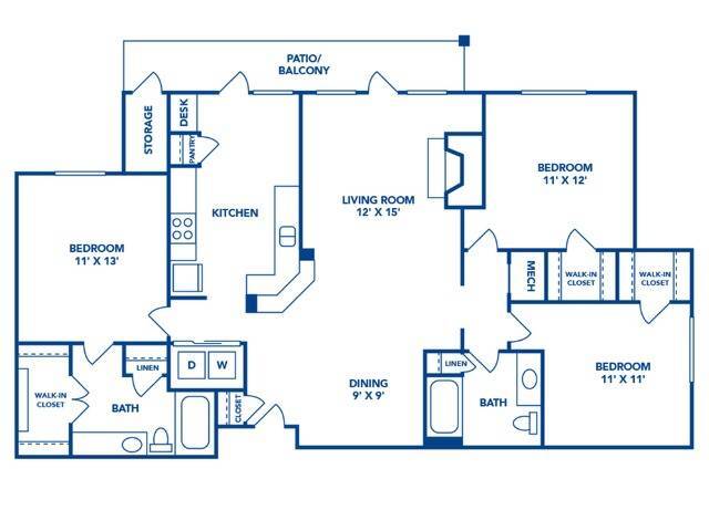 3 Bedroom | 2 Bath | 1321 SF - Reflections on Sweetwater Apartments