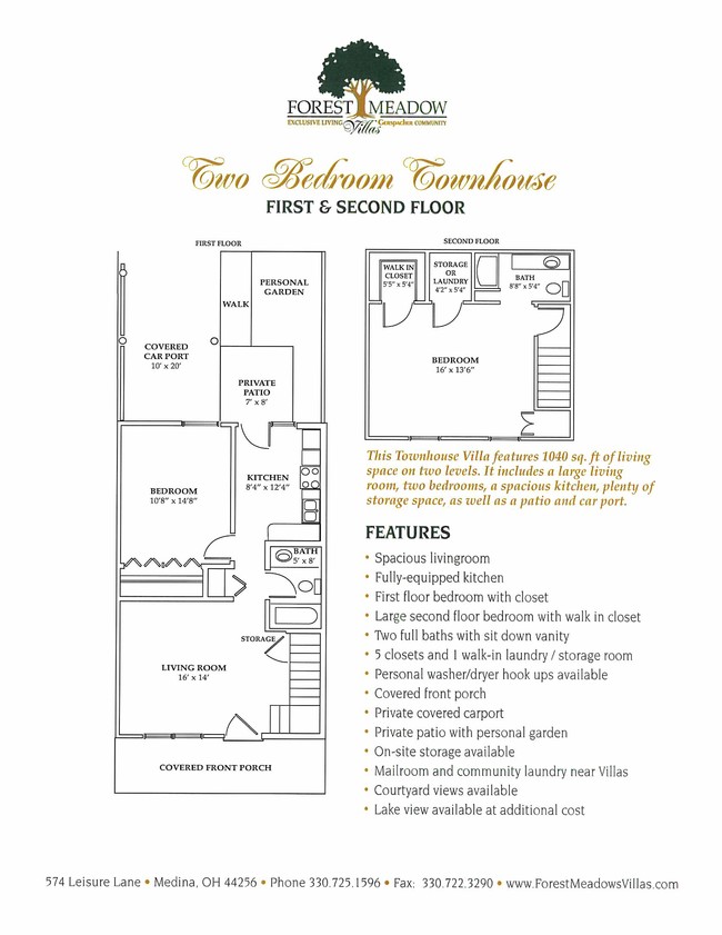 Townhouse 2 bed/ 2 bath - Forest Meadows Villas / 55 & Older Community