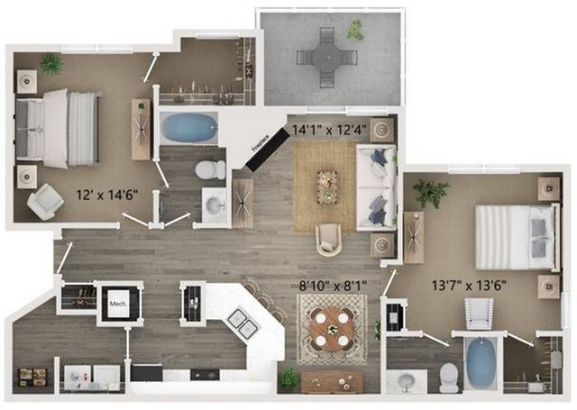 B2 Two Bedroom Floor Plan - Halston Paces Crossing