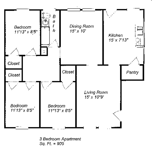 3BR/1BA - Landmark Square Apartments