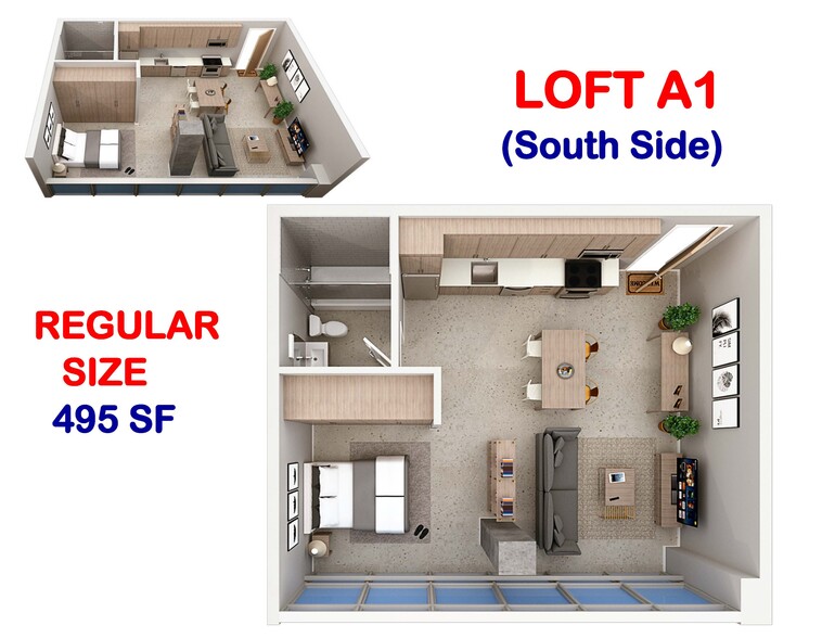 Loft A1 - 495 SF (South Side) - Panorama Tower