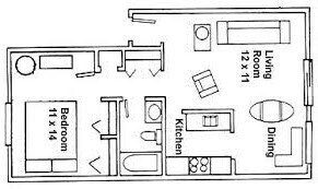 One Bed Floor Plan - 2910 Gardentown Dr SW