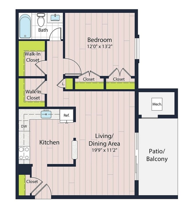 A1-70 One Bedroom Floor Plan | Creekside Village | Alexandria VA Apartments - Creekside Village I