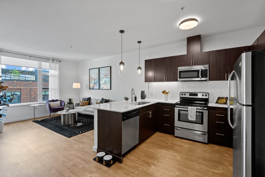 Open Concept Kitchen and Living Room at The Parker Apartments in Portland, OR 97209 - The Parker