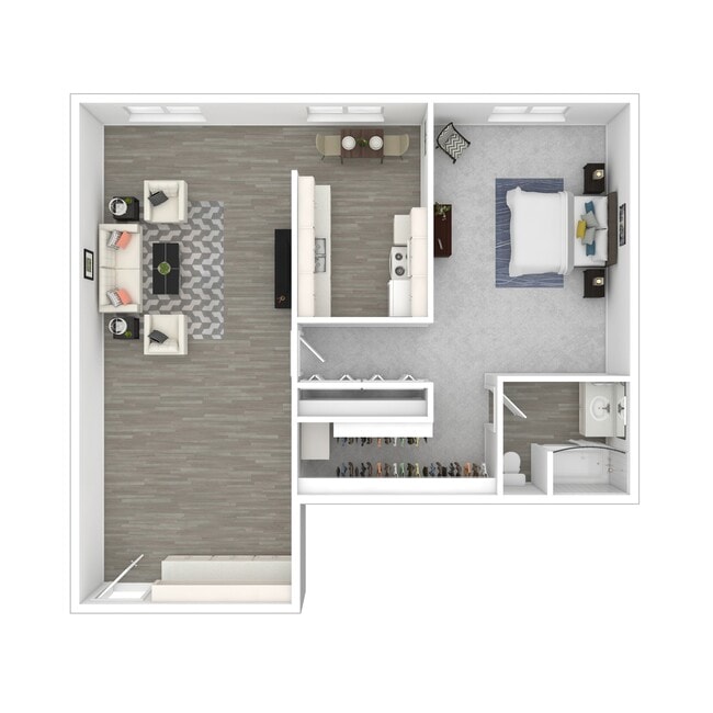 Alternate 3D Furnished One-Bedroom Floor Plan - Avaz Pacific Beach