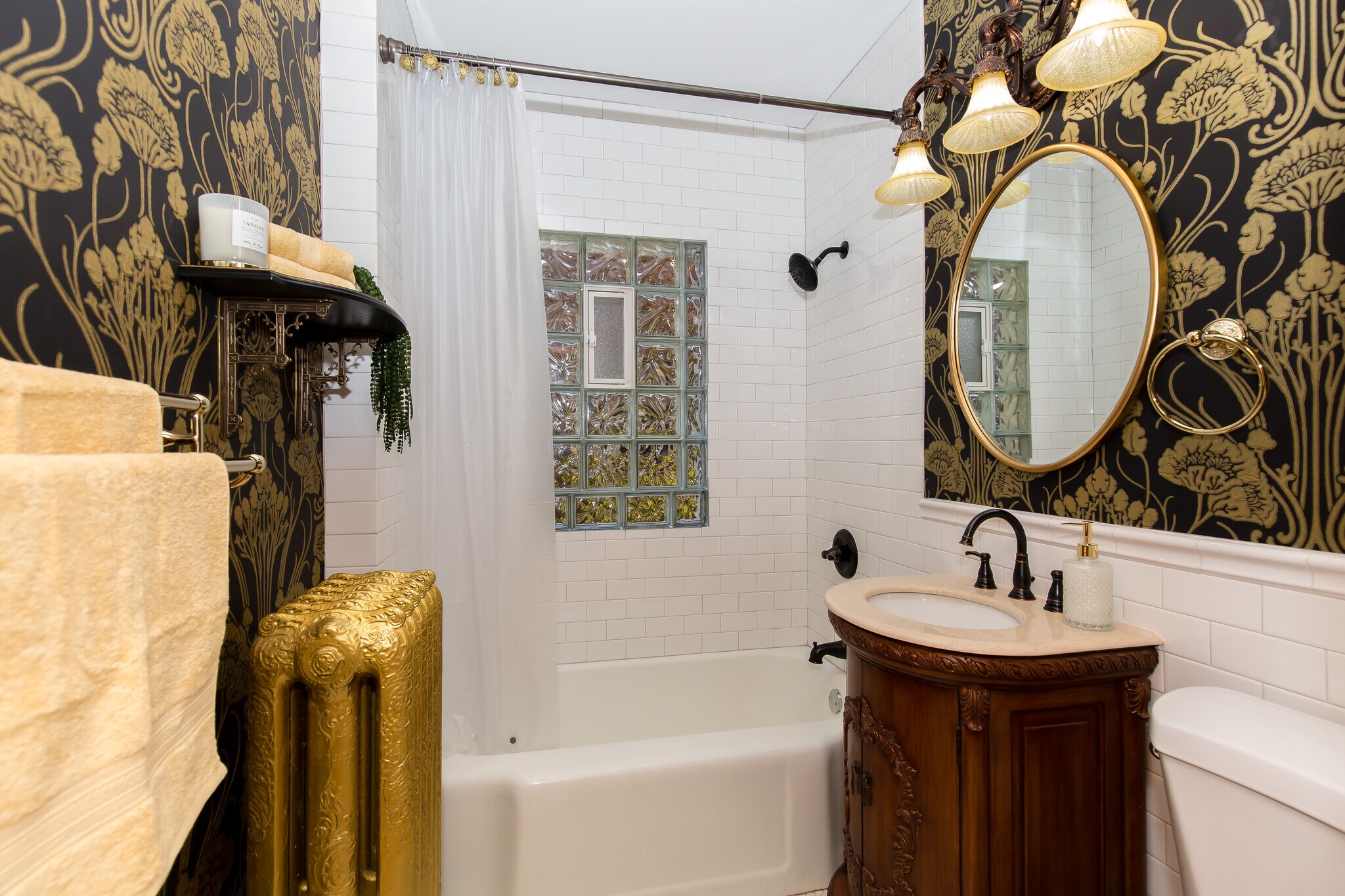 Full Bath on Main floor featuring hand printed wallpaper from England - 715 5th St SE