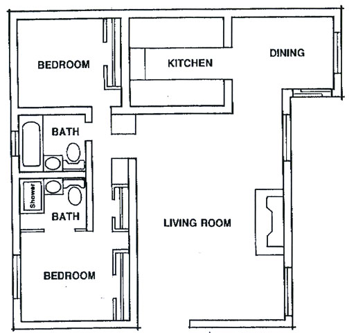 Medium 2 Bedroom with Fireplace - Diamond Head Apartments