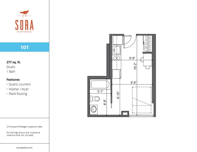 Unit 101 - 277 SQFT - Sora Apartments