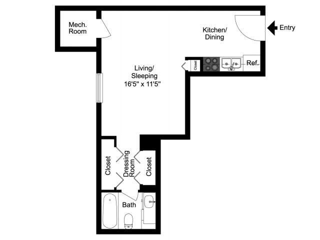 Efficiency floor plan - Lansdowne Towers Apartments