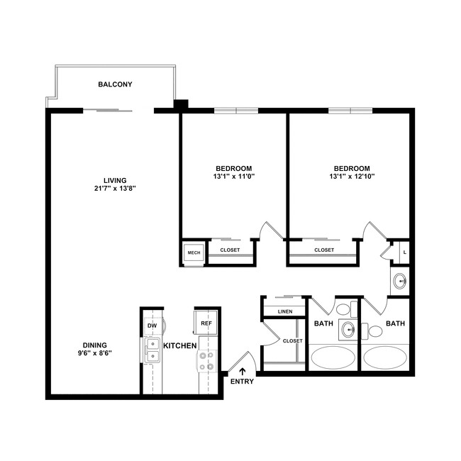 2 Bedroom, 2 Bath, 1062 sq. ft. - Charlotte Woods