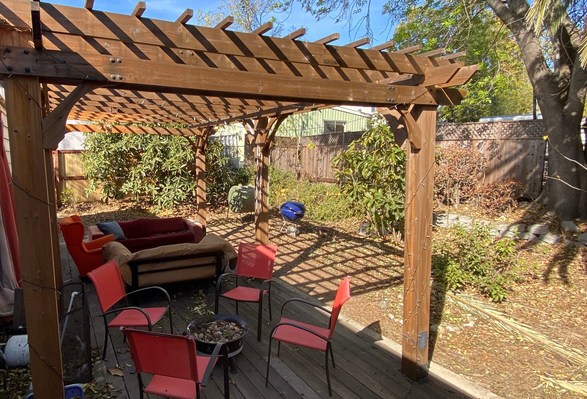 12x20 Cedar Pergola on Redwood deck - 1206 Supi Ln
