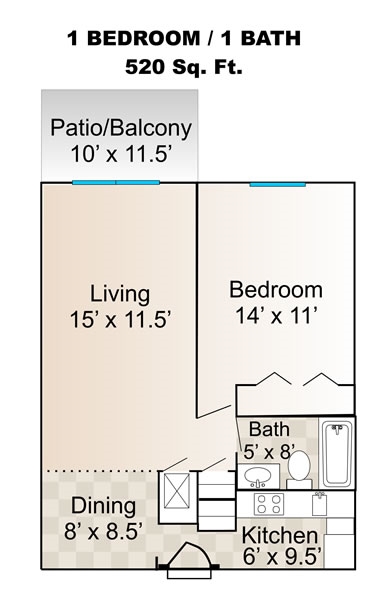 1 Bedroom Floor Plan - Trafalgar Apartments