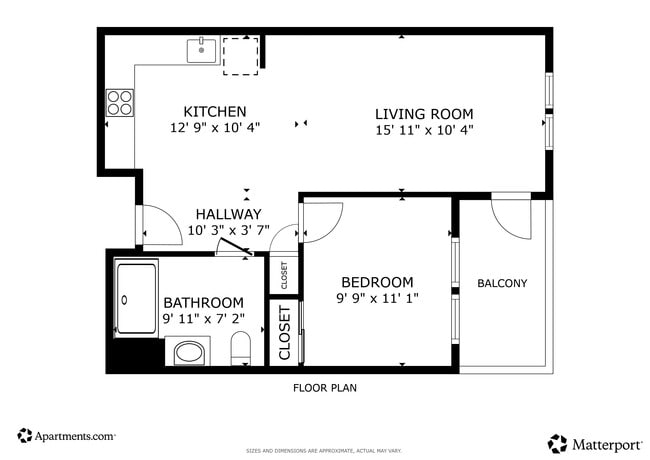1BR, 1BA - 537SF - Alvarado Park - 55+ Senior Housing