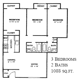 Floor Plan, 1088 SF - Bella Oaks