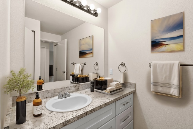 Experience luxury living with this elegantly designed bathroom space. - Monte Vista Apartments
