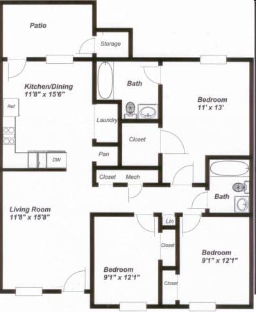 3 Bedroom Garden Apartment Home - August Oaks