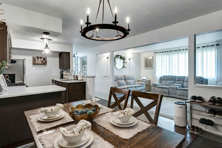 Living Room, Dining Area, and Kitchen - Timber Ridge Apartments