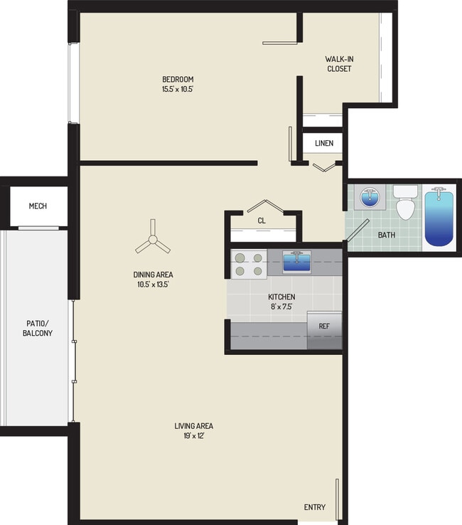 1 BR/ 1 BA (Style D1) | 770 sq. ft. - Columbia Park Apartments