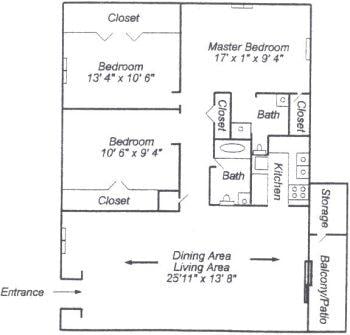 3 Bedroom- Garden - x - Cedar Ridge Apartments