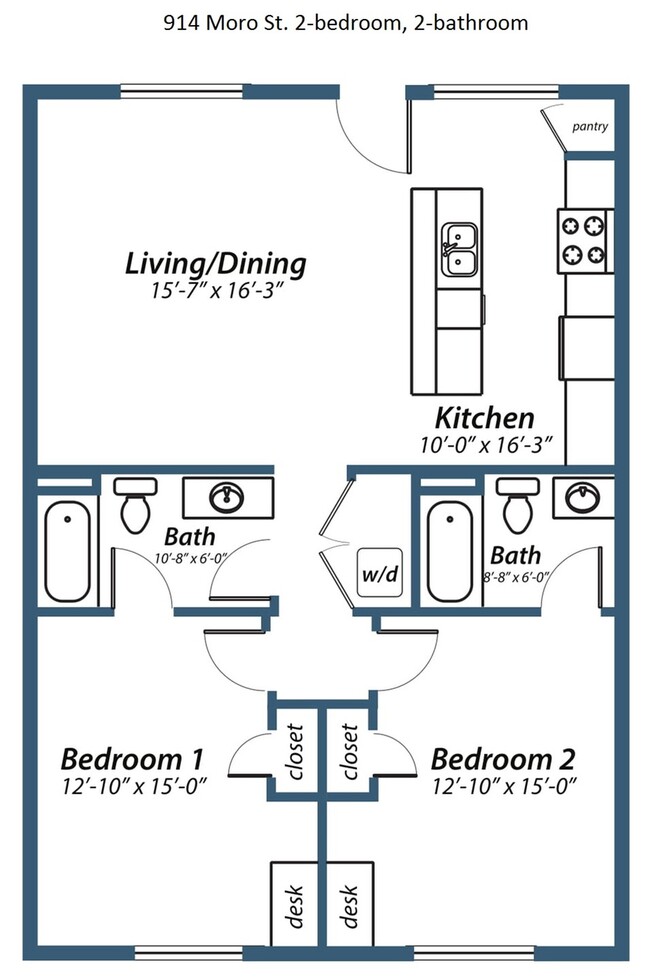 2-bed, 2-bath - Moro Street Apartments - 914 Moro