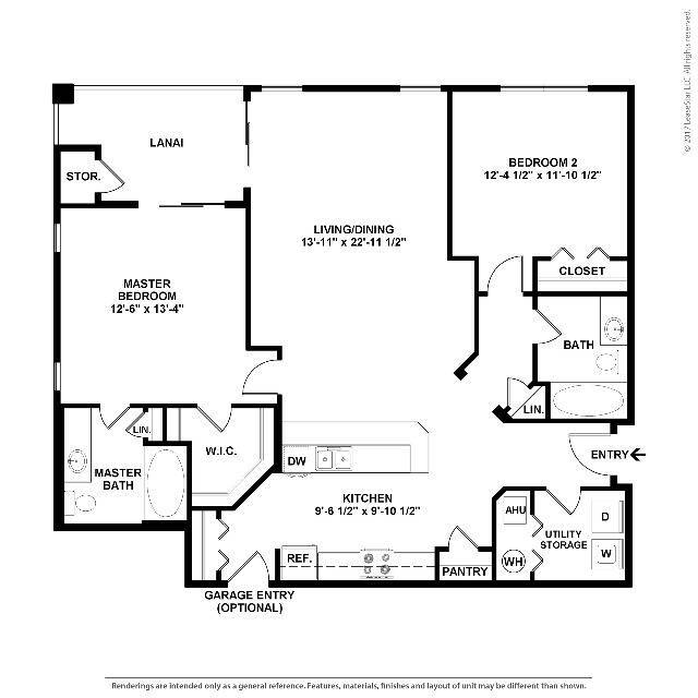Cypress Creek - Tides - 1207 SF - 2B2B - 2D Floorplan - Lantower Cypress Creek