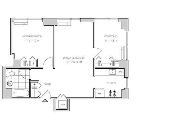 2BR/1BA- Residence F ( floors 7-11) - The Maximilian