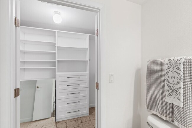 walk in closet with built in storage - 54 Rainey St