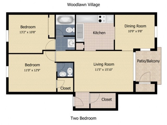 2 Bedroom 1.5 Bath Apartment - Woodlawn Village