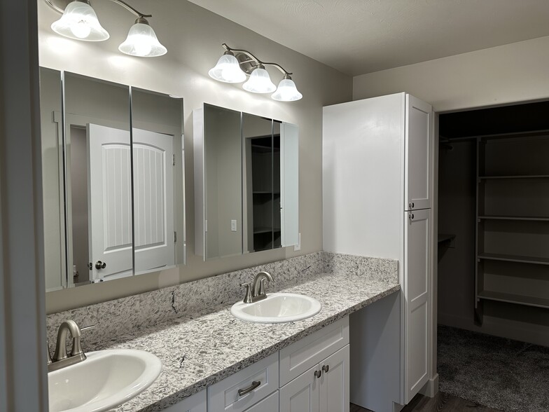 Master bath double sink and double medicine cabinet mirrors - 187 Courthouse Way