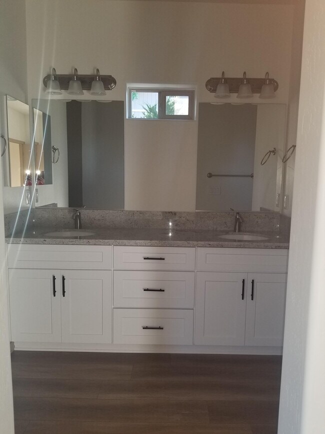 Double vanity master sink with walk in closet and tiled shower - 5180 N Roadrunner Dr