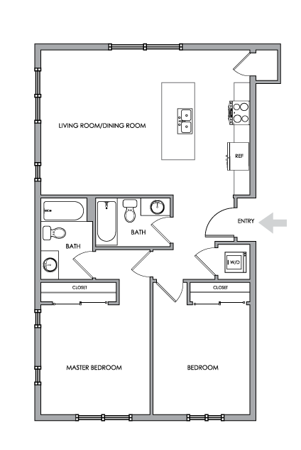 2D Floor Plan Rendering - Two-Bedroom, Two-Bathroom | Option 5 - Breeze Hill