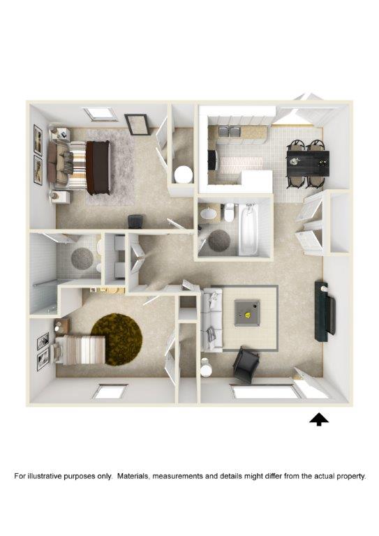 2 Bed 2 Bath Floor Plan - Mountain View