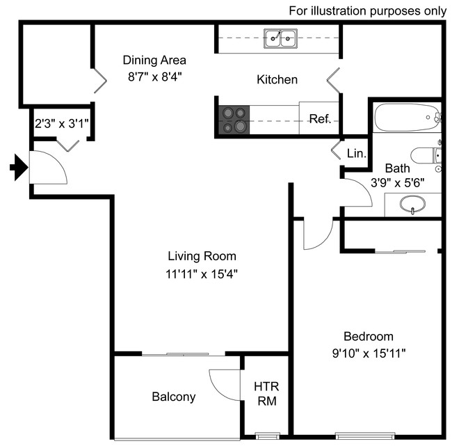 One Bedroom One Bath Model: 3 - Capitol Commons Apartments and Townhomes