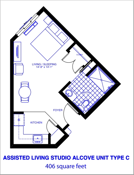 Assisted Living Studio Alcove Unit Type C - Patriots Landing Independent/Assisted Living